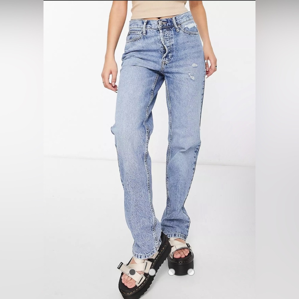 ASOS Only Ella Straight Leg Jeans with Distress in Light Blue Size 26